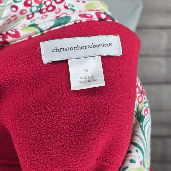 Christopher & Banks Vintage Christmas Hooded Fleece Vest Embroidered Medium - Picture 8 of 8